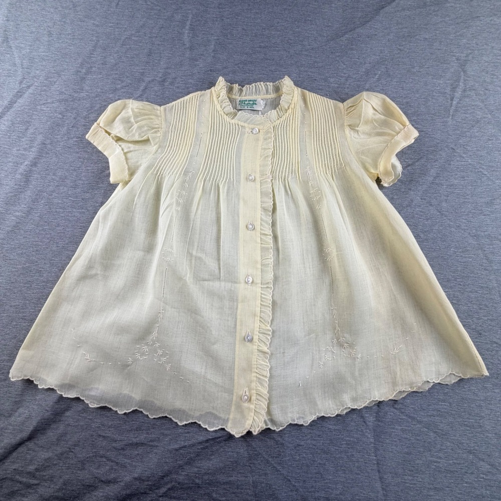 Cherubs Vintage Hand Made Philippine Baby Dress Yellow 6 Months Embroidered Boho